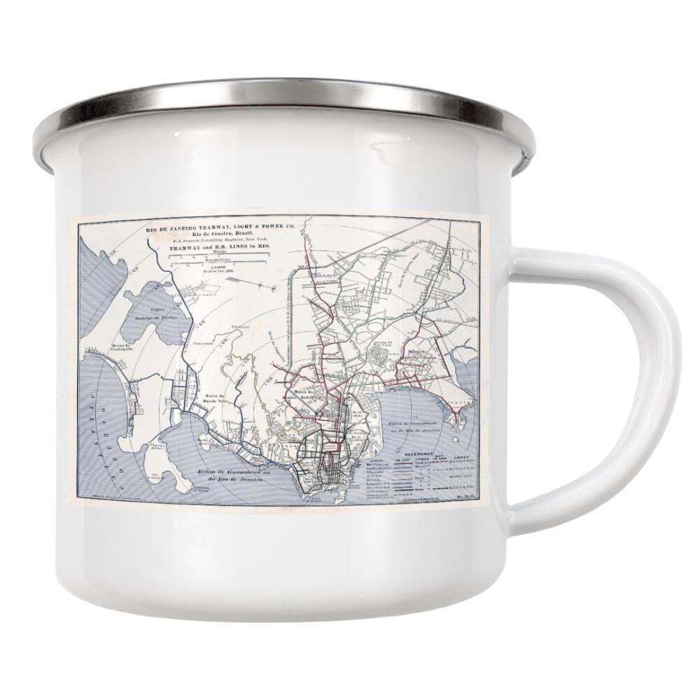 Emaille Tasse "Rio de janeiro-Karte" artboxONE - Kartografie - Karte,Karten,Retro,Jahrgang,Bildlich,Alt,Farbe,Weltkarte,Reise,Souvenir,Flach,Straße
