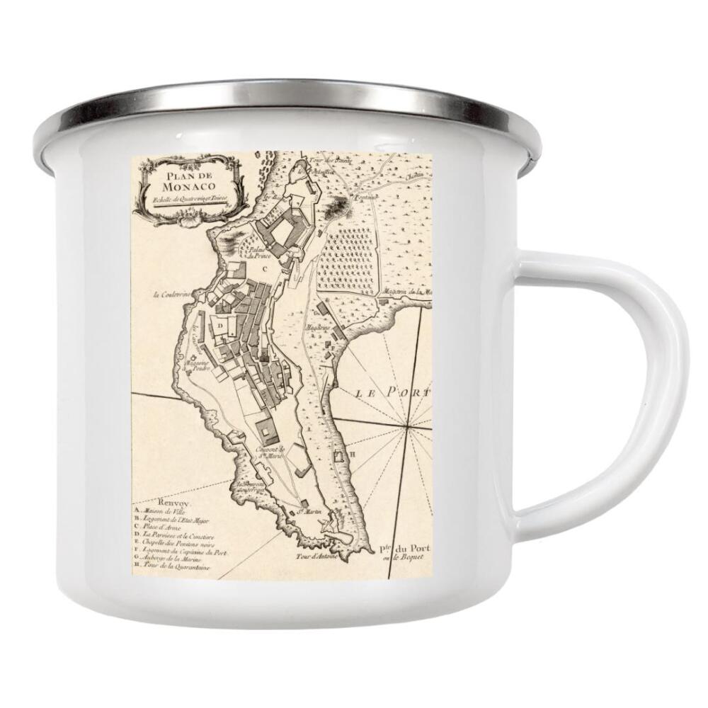 Emaille Tasse "Monaco-Karte" artboxONE - Kartografie - Karte,Retro,Jahrgang,Bildlich,Alt,Farbe,Weltkarte,Reise,Flach,Straße