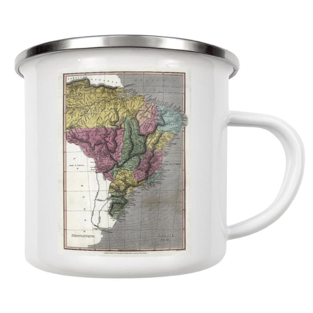 Emaille Tasse "Karte von Brasilien" artboxONE - Kartografie - Karte,Retro,Jahrgang,Bildlich,Alt,Farbe,Weltkarte,Reise,Flach,Straße