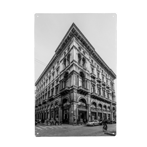 Holzbild "Banca Cesare Ponti in Mailand" artboxONE - Reise,Schwarzweiß,Architektur,Städte / Mailand