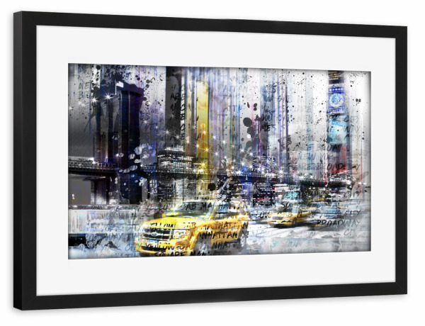 Poster mit Rahmen schwarz "City-Art NYC Collage" artboxONE - Städte / New York,Typografie,Abstrakt,Architektur,Automobile,Streetart,Reise / Länder