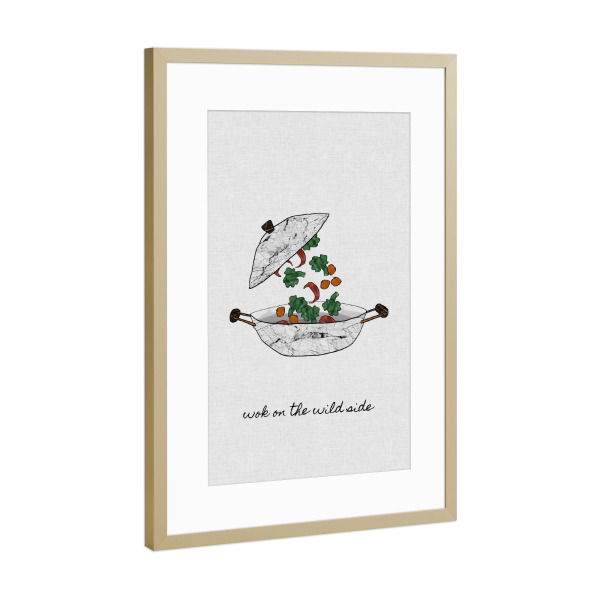 Poster mit Rahmen Gold "Wok on the Wild Side" artboxONE - Typografie,Essen & Trinken,Musik,Lustig
