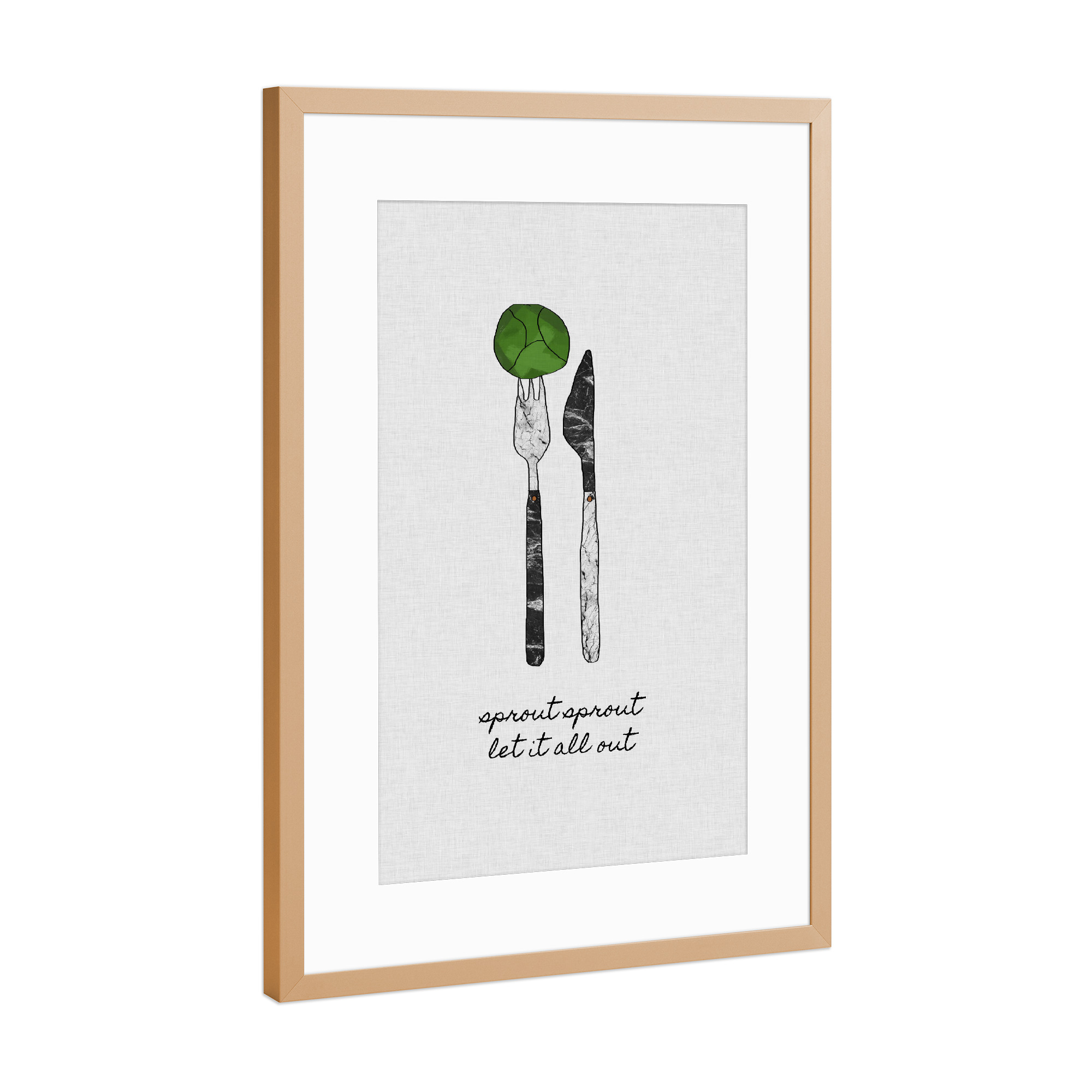 Poster mit Rahmen Kupfer "Sprout Sprout Let it All Out" artboxONE - Typografie,Essen & Trinken,Musik,Marmor,Essen & Trinken / Obst & Gemüse,Lustig