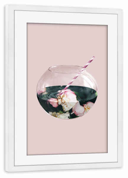 Poster mit Rahmen weiß "Blumenaquarium" artboxONE - Natur,Floral,Essen & Trinken - Strohhalm,Aquarium,Blumen