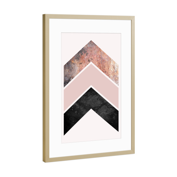 Poster mit Rahmen Gold "Scandinavian Chevrons 2" artboxONE - Geometrie - Skandinavisch,Chevrons,Rosa,Gold