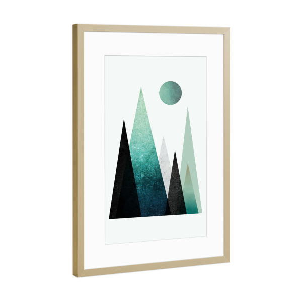 Poster mit Rahmen Gold "Nordic Mountain Scene" artboxONE - Natur,Geometrie
