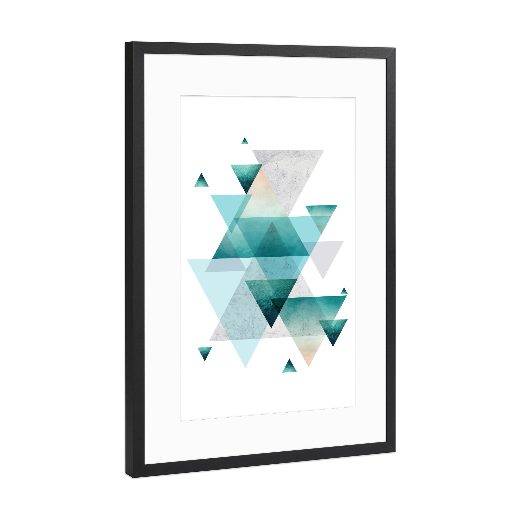 Poster mit Rahmen Schwarz (Metallic) "Geometric Vibe in Aqua" artboxONE - Geometrie
