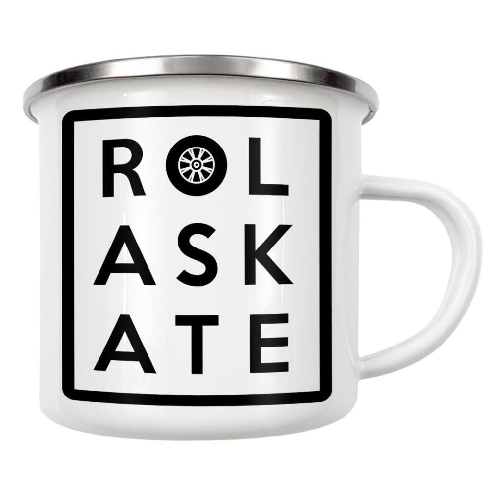 Emaille Tasse "RollerSkate-Buchstabenraster" artboxONE - Typografie - Rollschuh,Schlittschuh,Roller,Kreuzfahrt,Sport,Typ,Typografie,Stadt,Urban,Zitat
