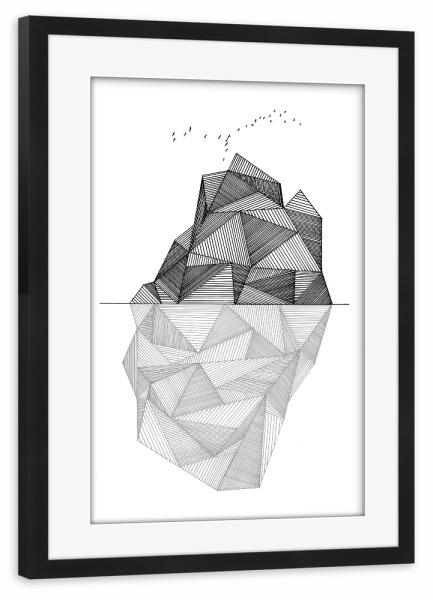 Poster mit Rahmen schwarz "Eisberg II" artboxONE - Natur,Reise,Abstrakt,Schwarzweiß,Geometrie - Eisberg,Berg,Geometrie,Natur,Minimal,Schlicht
