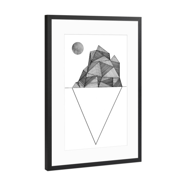 Poster mit Rahmen Schwarz (Metallic) "Eisberg I" artboxONE - Natur,Reise,Abstrakt,Schwarzweiß,Geometrie - Natur,Geometrie,Berg,Mond,Vögel,Eisberg