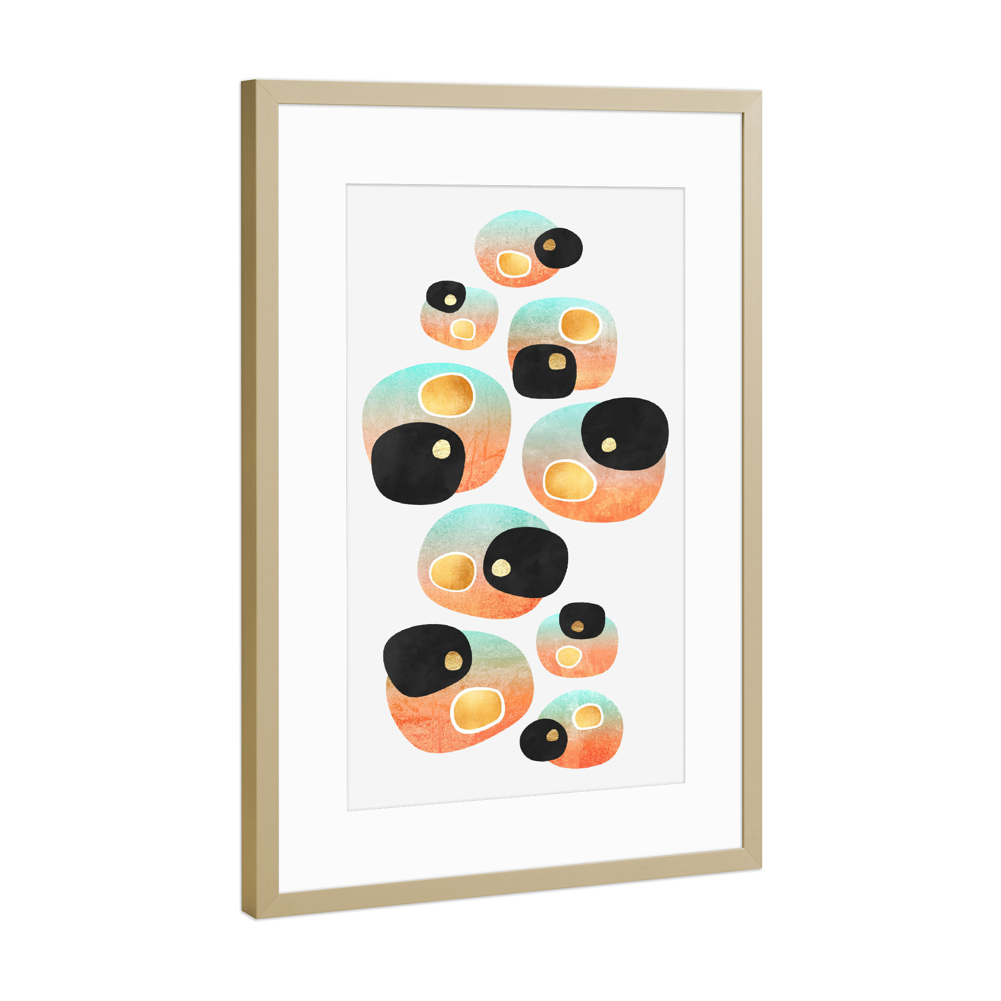 Poster mit Rahmen Gold "Tropical Pebbles" artboxONE - Abstrakt - Grafik,Abstrakt,Modern,Formen,Rund,Blase,Skandinavisch,Skandinavisch