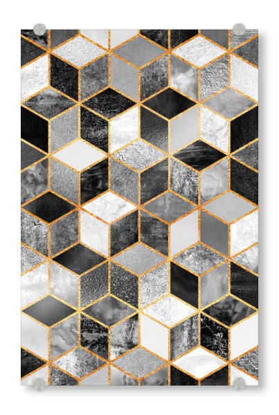 Acrylglasbild "Black & White Cubes" artboxONE - Abstrakt,Geometrie - Muster,Würfel,Grau,Gold,Linien,Geometrie
