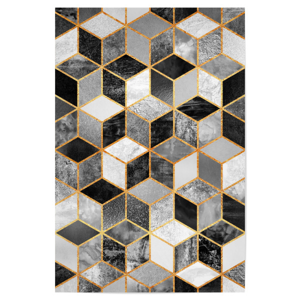 Poster 30x20 cm "Black & White Cubes" artboxONE - Abstrakt,Geometrie - Muster,Würfel,Grau,Gold,Linien,Geometrie