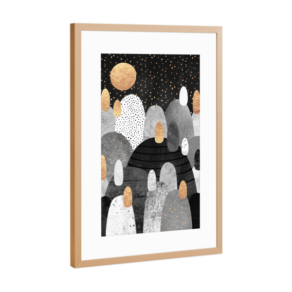 Poster mit Rahmen Kupfer "Little land of pebbles by night" artboxONE - Abstrakt