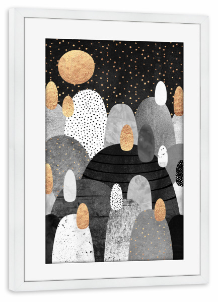 Poster mit Rahmen weiß "Little land of pebbles by night" artboxONE - Abstrakt