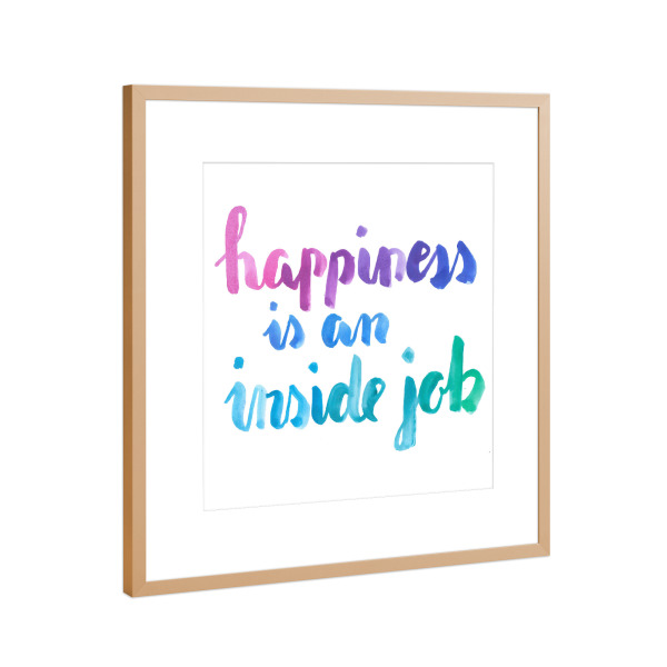 Poster mit Rahmen Kupfer "Brush Lettering Design "Happiness" artboxONE - Typografie