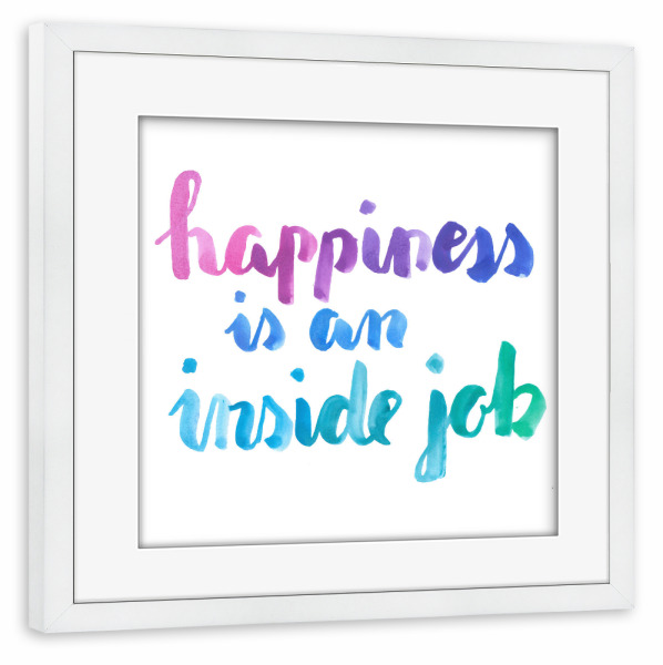 Poster mit Rahmen weiß "Brush Lettering Design "Happiness" artboxONE - Typografie