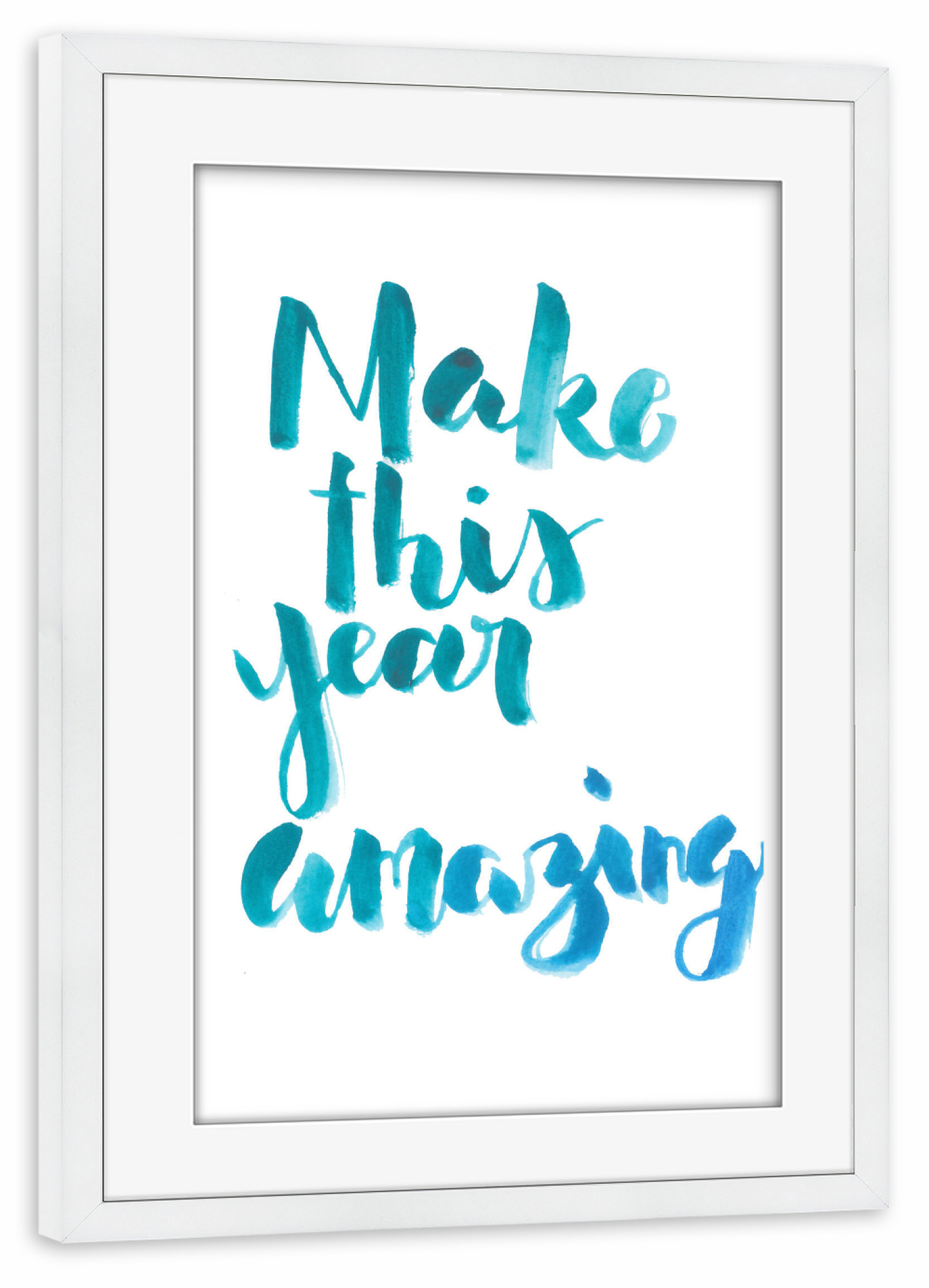 Poster mit Rahmen weiß "This year" artboxONE - Typografie - Türkis,Beschriftung,Wasserfarbe,Spruch,Geburtstag,Neues jahr,Typographie