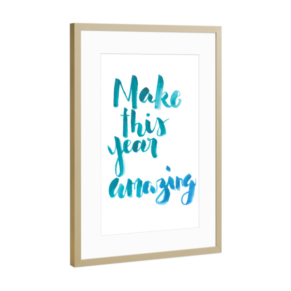Poster mit Rahmen Gold "This year" artboxONE - Typografie - Türkis,Beschriftung,Wasserfarbe,Spruch,Geburtstag,Neues jahr,Typographie