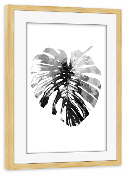 Poster mit Rahmen kiefer "Black and White Monstera Leaf" artboxONE - Natur,Schwarzweiß