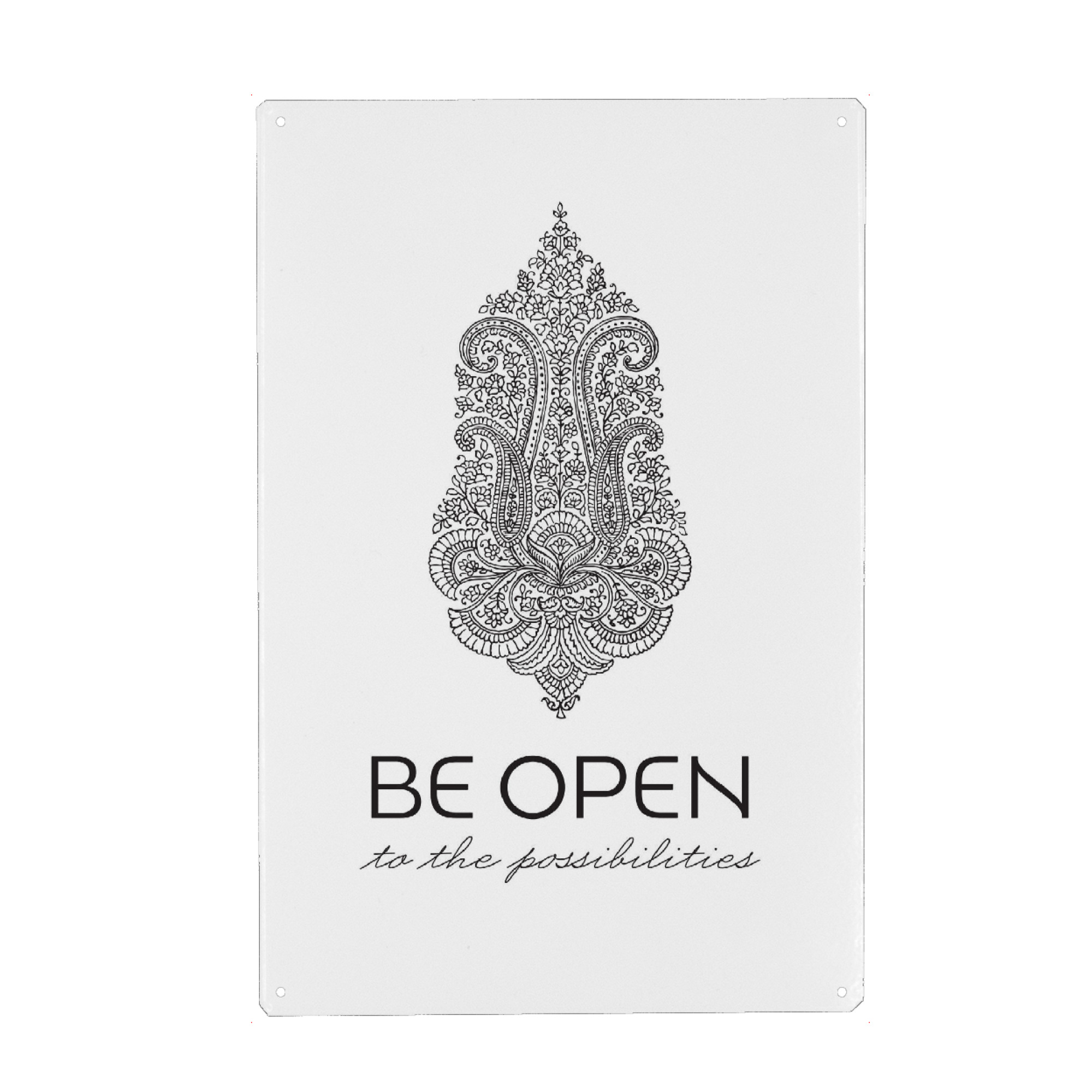 Metall Poster "Be Open Mehndi" artboxONE - Typografie - Yoga,Yogi,Blumen,Blume,Paisley,Mehndi,Namaste - Blechschild