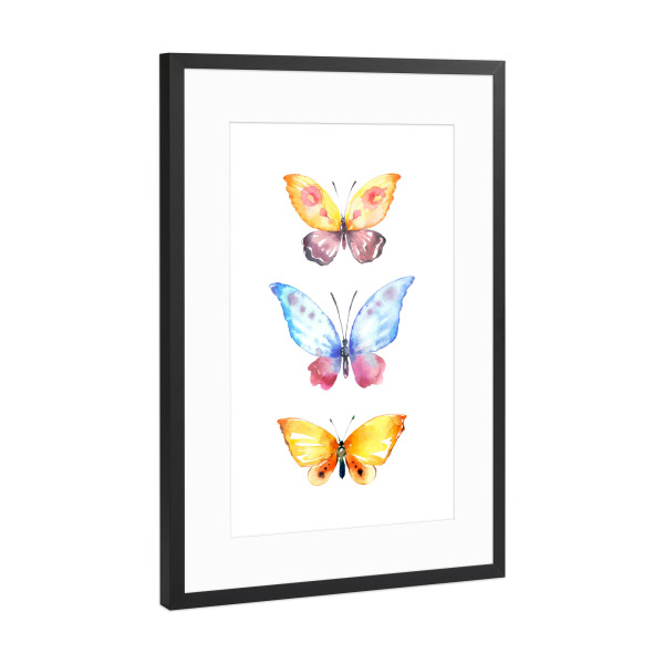 Poster mit Rahmen Schwarz (Metallic) "Butterflies" artboxONE - Natur - Aquarell schmetterlinge