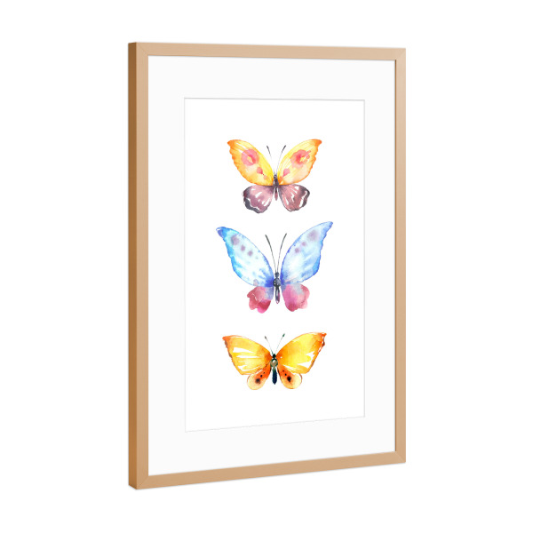 Poster mit Rahmen Kupfer "Butterflies" artboxONE - Natur - Aquarell schmetterlinge
