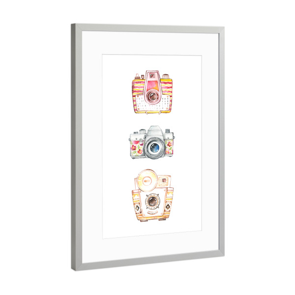 Poster mit Rahmen Silber "Three Vintage Cameras" artboxONE - Reise - Drei vintage kameras,Aquarellkameras,Retro