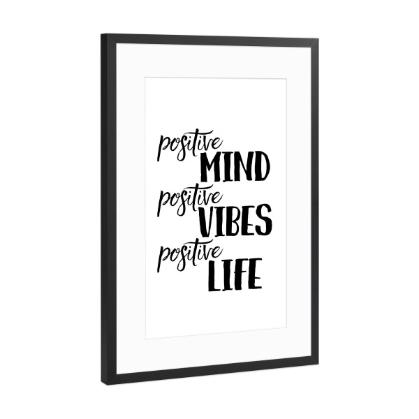 Poster mit Rahmen Schwarz (Metallic) "Positive Minds" artboxONE - Typografie,Schwarzweiß