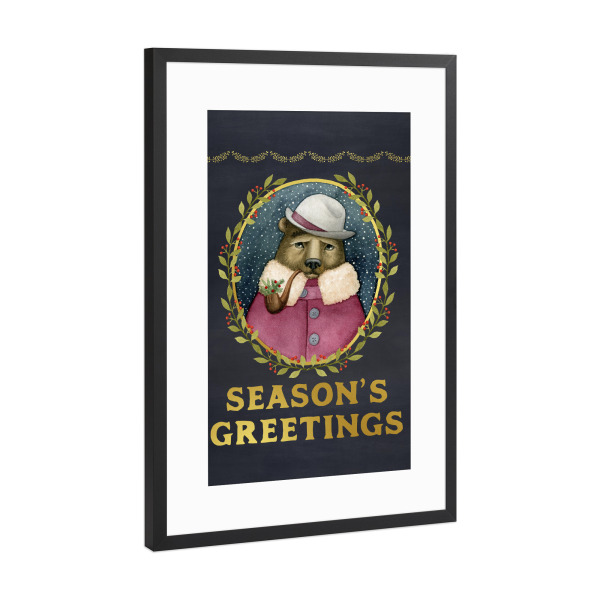 Poster mit Rahmen Schwarz (Metallic) "Season's Greeting's Bear" artboxONE - Weihnachten - Der bär der jahreszeit