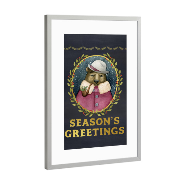 Poster mit Rahmen Silber "Season's Greeting's Bear" artboxONE - Weihnachten - Der bär der jahreszeit