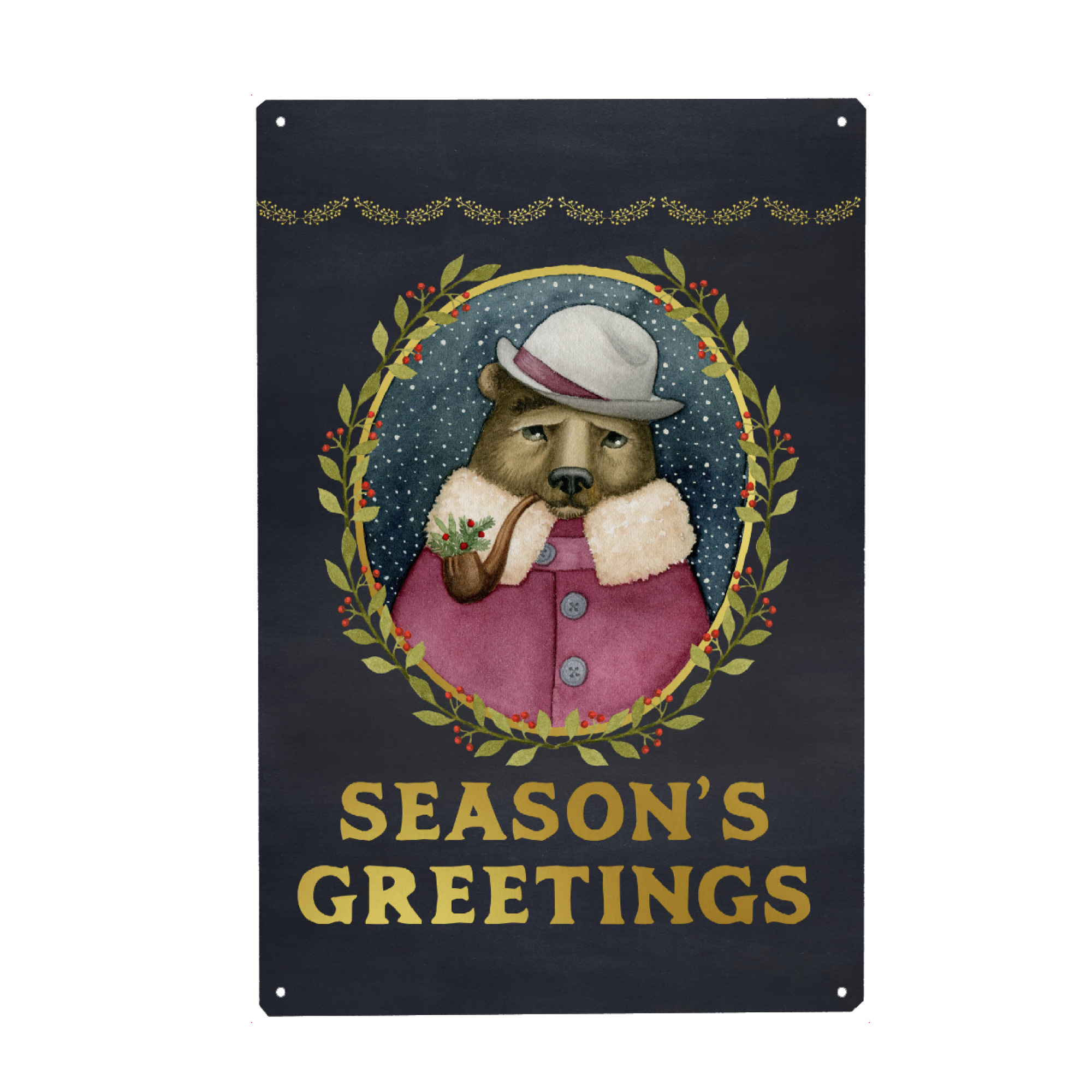 Metall Poster "Season's Greeting's Bear" artboxONE - Weihnachten - Der bär der jahreszeit - Blechschild