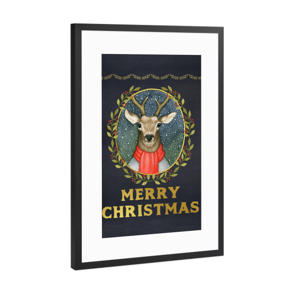 Poster mit Rahmen Schwarz (Metallic) "Merry Christmas Deer" artboxONE - Weihnachten - Frohe weihnachten hirsch