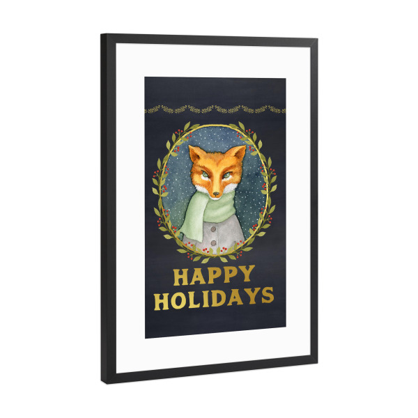 Poster mit Rahmen Schwarz (Metallic) "Happy Holidays Fox" artboxONE - Weihnachten - Happy holidays,Fox,Christmas print