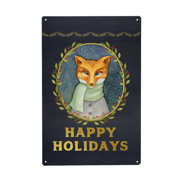 Metall Poster "Happy Holidays Fox" artboxONE - Weihnachten - Happy holidays,Fox,Christmas print - Blechschild