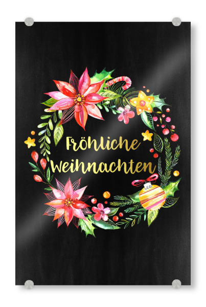 Acrylglasbild "Fröhliche Weihnachten Tafel" artboxONE - Weihnachten - Fröhliche weihnachten tafel,Aquarell,Kranz