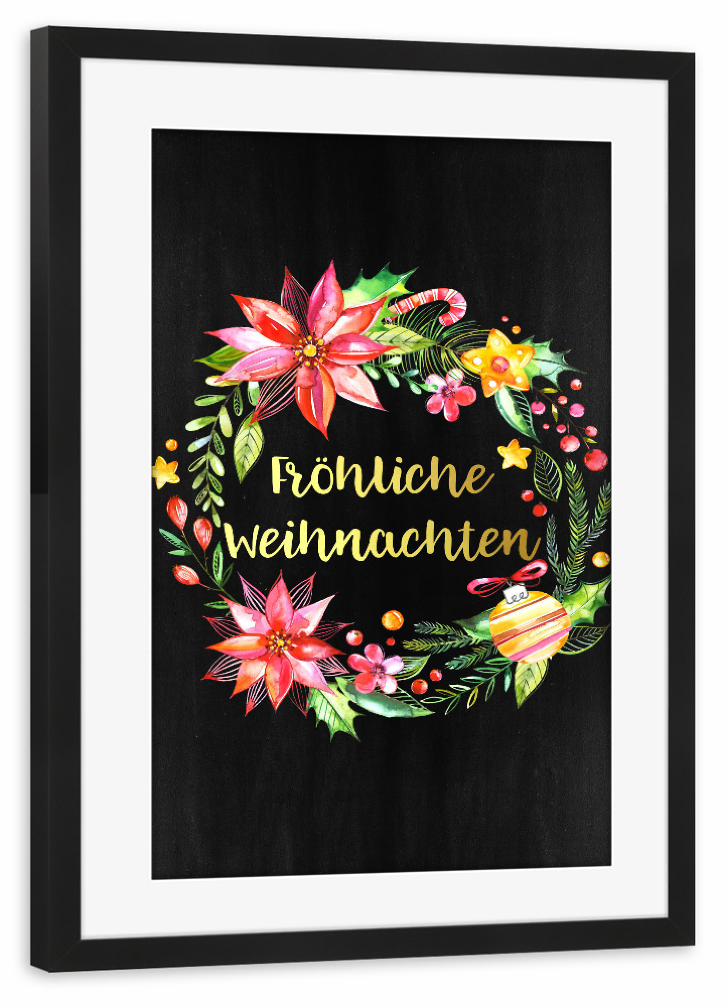 Poster mit Rahmen schwarz "Fröhliche Weihnachten Tafel" artboxONE - Weihnachten - Fröhliche weihnachten tafel,Aquarell,Kranz