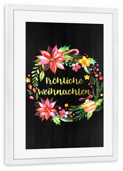 Poster mit Rahmen weiß "Fröhliche Weihnachten Tafel" artboxONE - Weihnachten - Fröhliche weihnachten tafel,Aquarell,Kranz