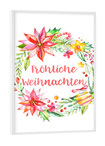 Poster mit weißem Rahmen "Fröhliche Weihnachten Typo" artboxONE - Weihnachten - Fröhliche weihnachten,Aquarell,Kranz