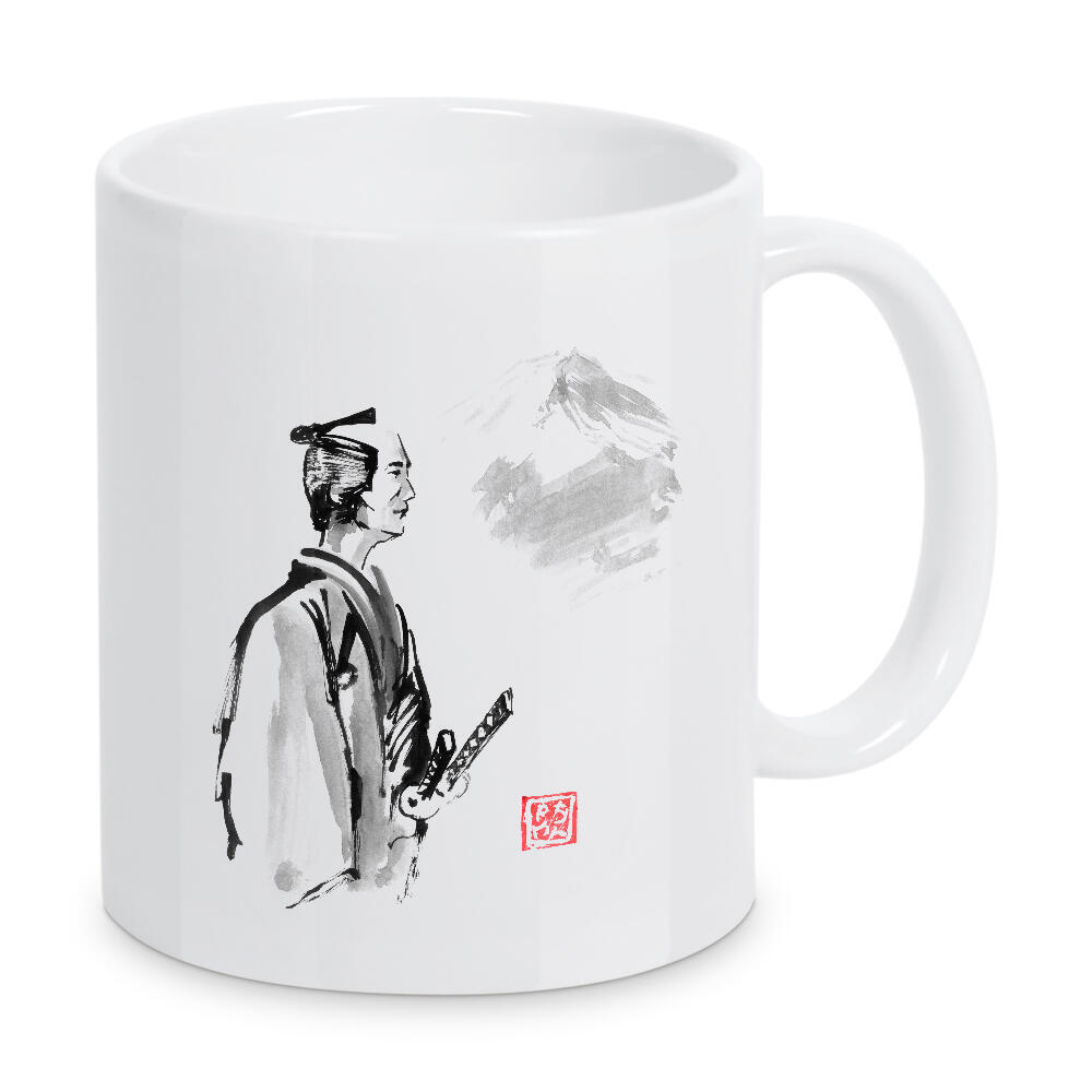 Tasse "Reisender Samurai" artboxONE - Schwarzweiß,Reise / Asien - Sumie,Japan,Samurai,Fuji