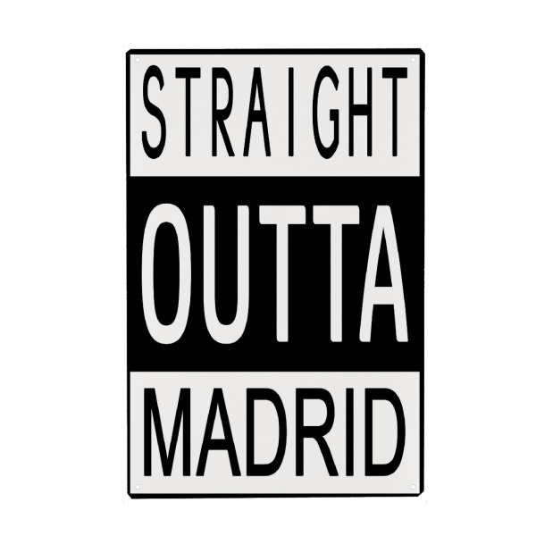 Metall Poster "Madrid 2" artboxONE - Städte,Typografie,Reise,Schwarzweiß - Straight outta madrid,Spanien,Hauptstadt,Warm,Hola,Plazamayor