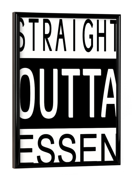 Poster mit schwarzem Rahmen "Essen" artboxONE - Typografie,Reise,Schwarzweiß