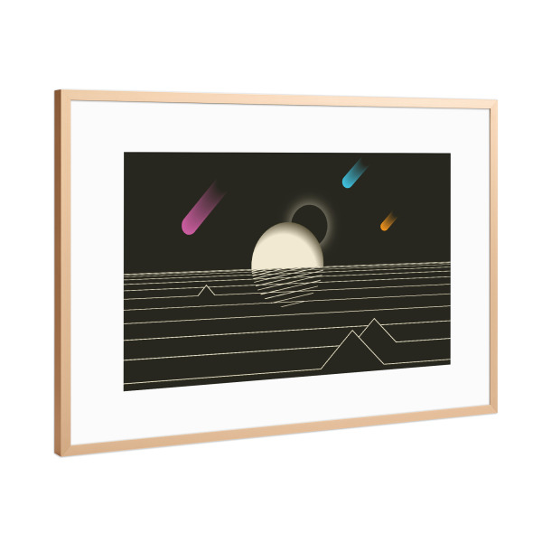 Poster mit Rahmen Kupfer "Sunset in space" artboxONE - Reise,Abstrakt,Schwarzweiß - Sunset,Stars,Space,Asteroids,Plant,Earth,Weltraum,Rakete,Asteroid
