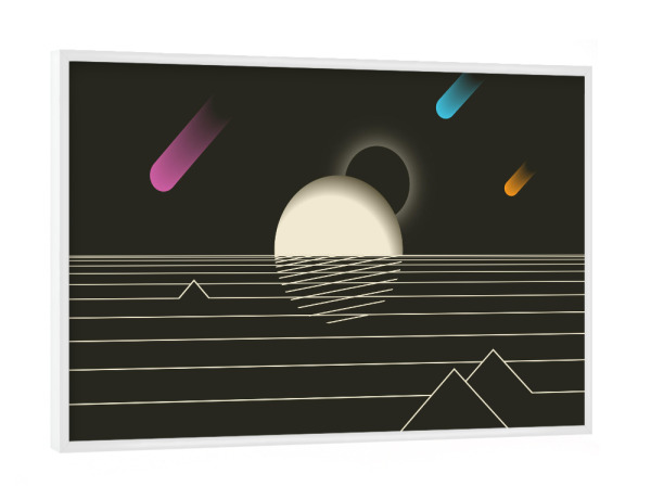 Poster mit weißem Rahmen "Sunset in space" artboxONE - Reise,Abstrakt,Schwarzweiß - Sunset,Stars,Space,Asteroids,Plant,Earth,Weltraum,Rakete,Asteroid