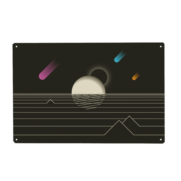 Metall Poster "Sunset in space" artboxONE - Reise,Abstrakt,Schwarzweiß - Sunset,Stars,Space,Asteroids,Plant,Earth,Weltraum,Rakete,Asteroid