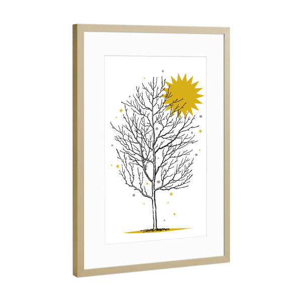 Poster mit Rahmen Gold "Wintersonne" artboxONE - Natur,Schwarzweiß,Weihnachten