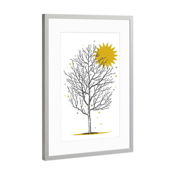 Poster mit Rahmen Silber "Wintersonne" artboxONE - Natur,Schwarzweiß,Weihnachten