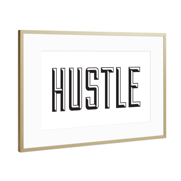 Poster mit Rahmen Gold "Hustle" artboxONE - Typografie,Schwarzweiß - Hustle,Motivation,Motivation,Inspiration,Inspirierend,Bürodekor