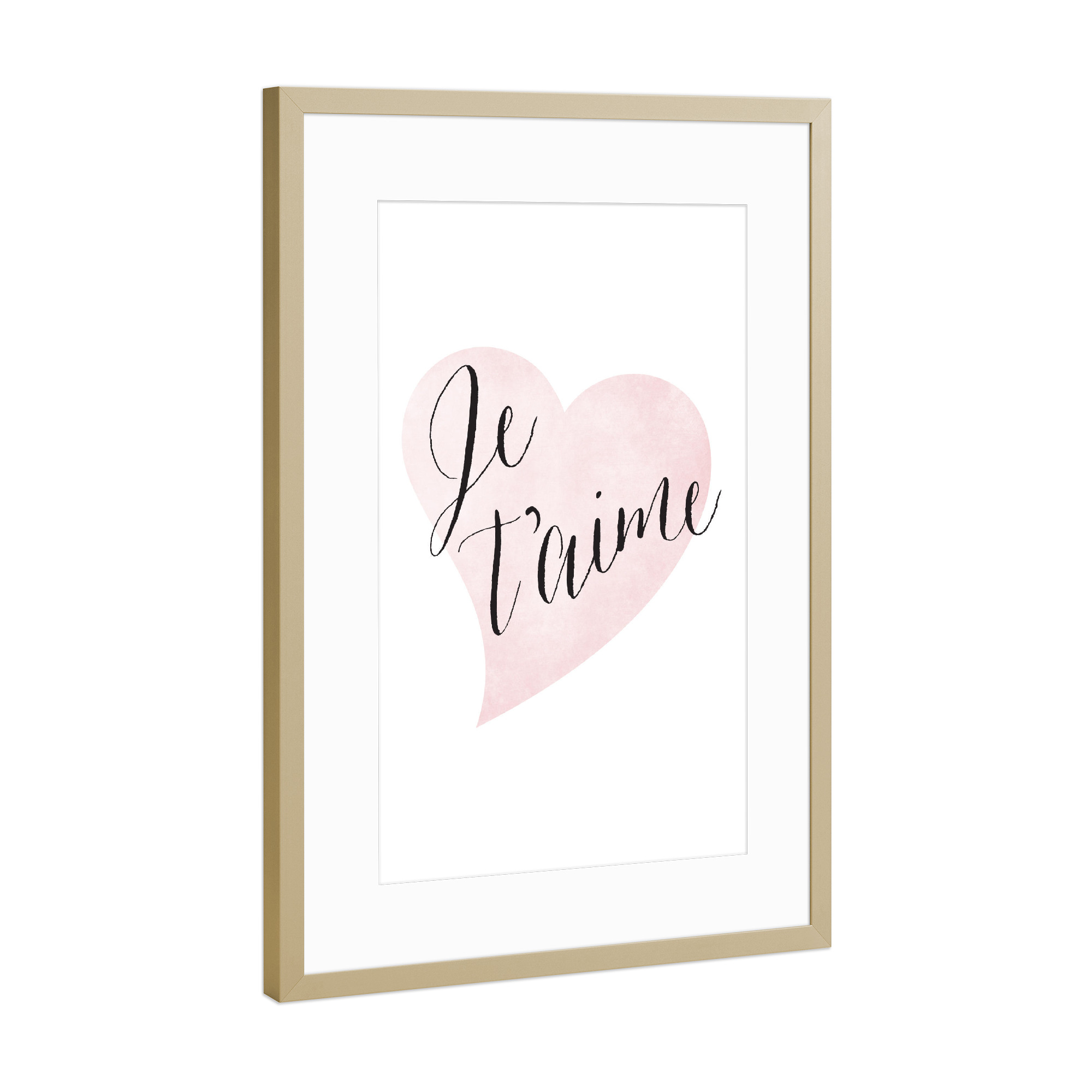Poster mit Rahmen Gold "Je T'aime" artboxONE - Typografie - Je taime,I love you,Pink,Heart,Love