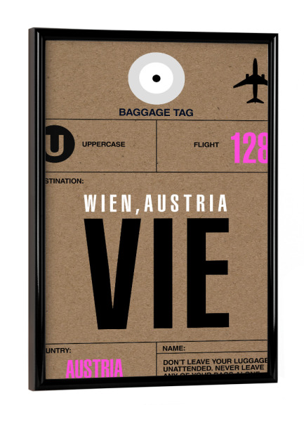 Poster mit schwarzem Rahmen "Airport Wien" artboxONE - Typografie,Reise,Städte / Wien